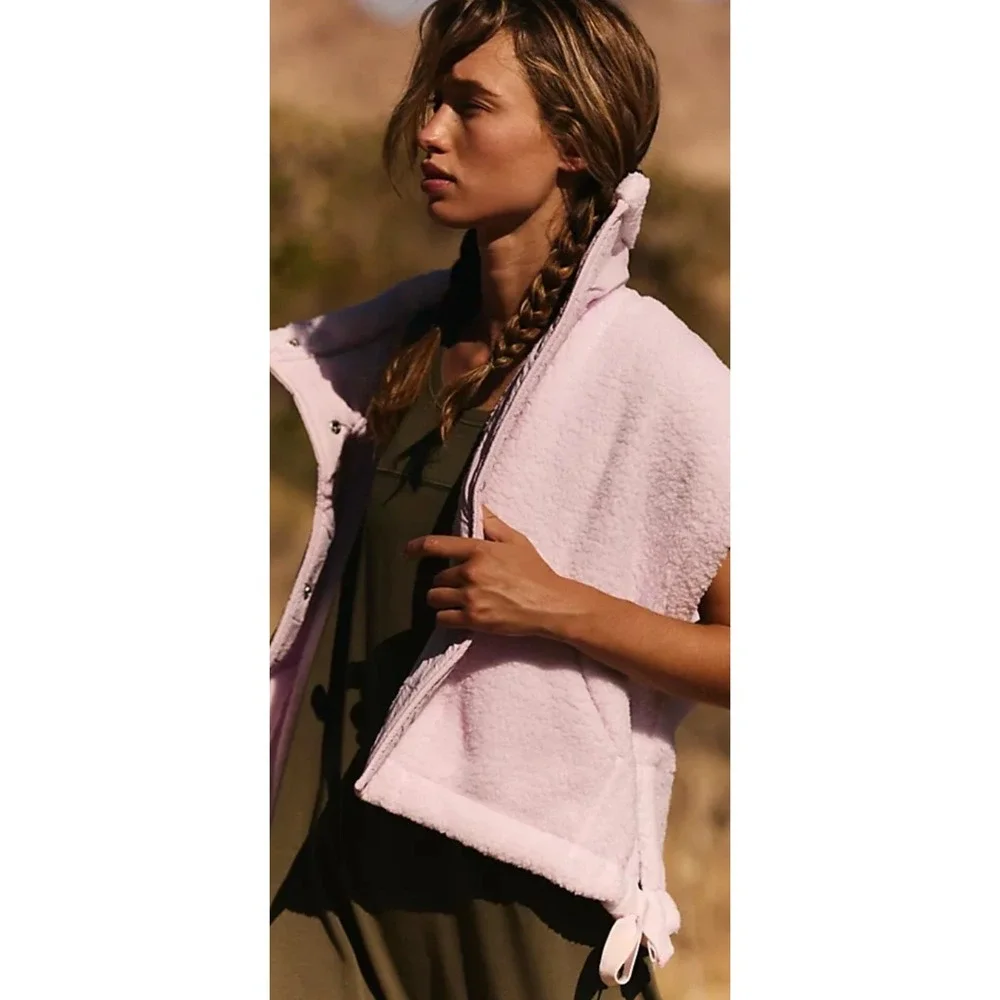 Free People Scout It Out Fleece Vest Sherpa Light Blue Large Baggy Oversized
